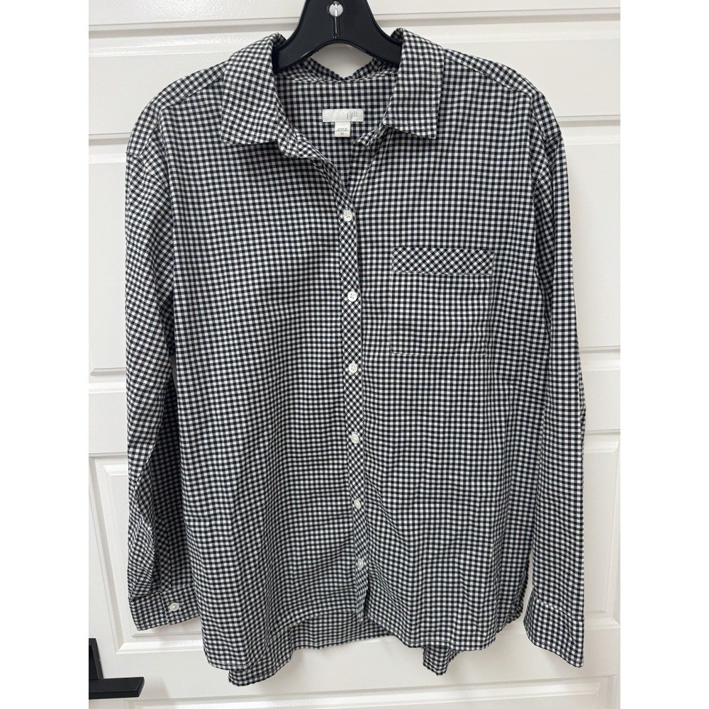 J. Jill Womens XS Oversized Check Long Sleeve Button Front Shirt Top Black White